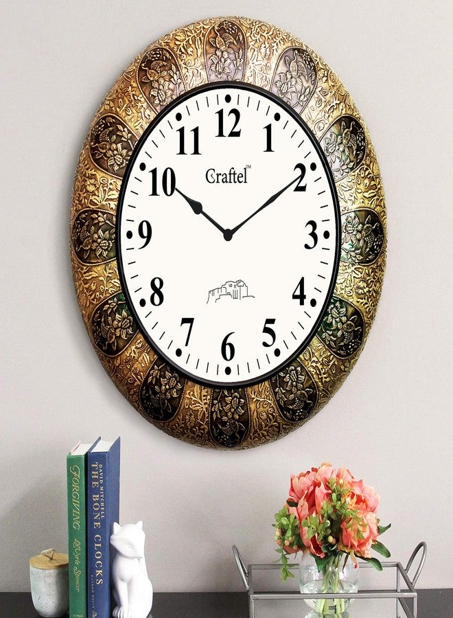 Craftel Brass Analog Clock English Number Wall Clock for Living Room Home (Antique Gold) 18 Inches - Image 1